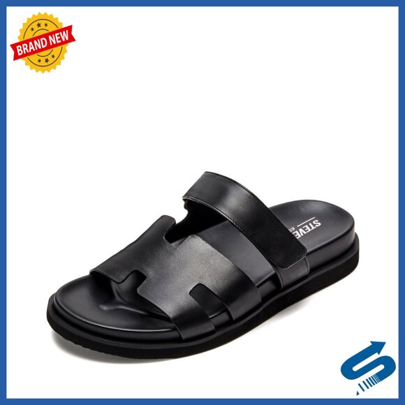 Men\'s Leather Sandals with Adjustable Velcro Strap, Slide Design main image 4
